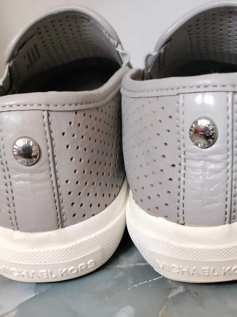 Michael Kors Keaton Perforated Leather Slip-On Sneakers Gray Size 6